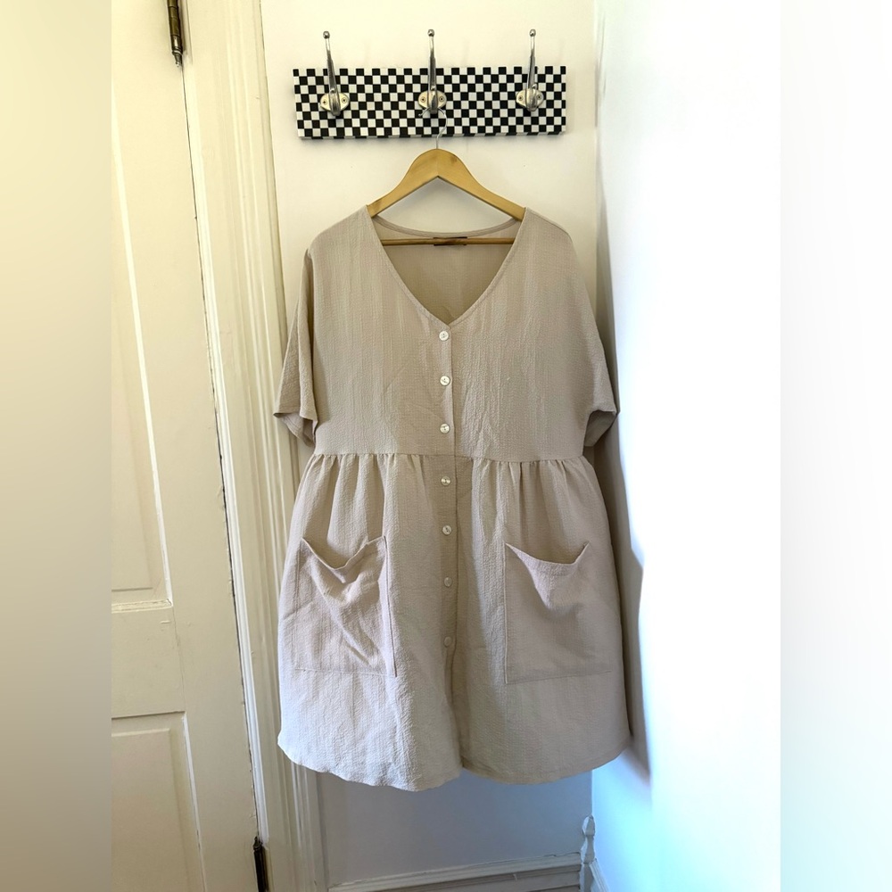 SHEIN Cream Textured Smock Dress